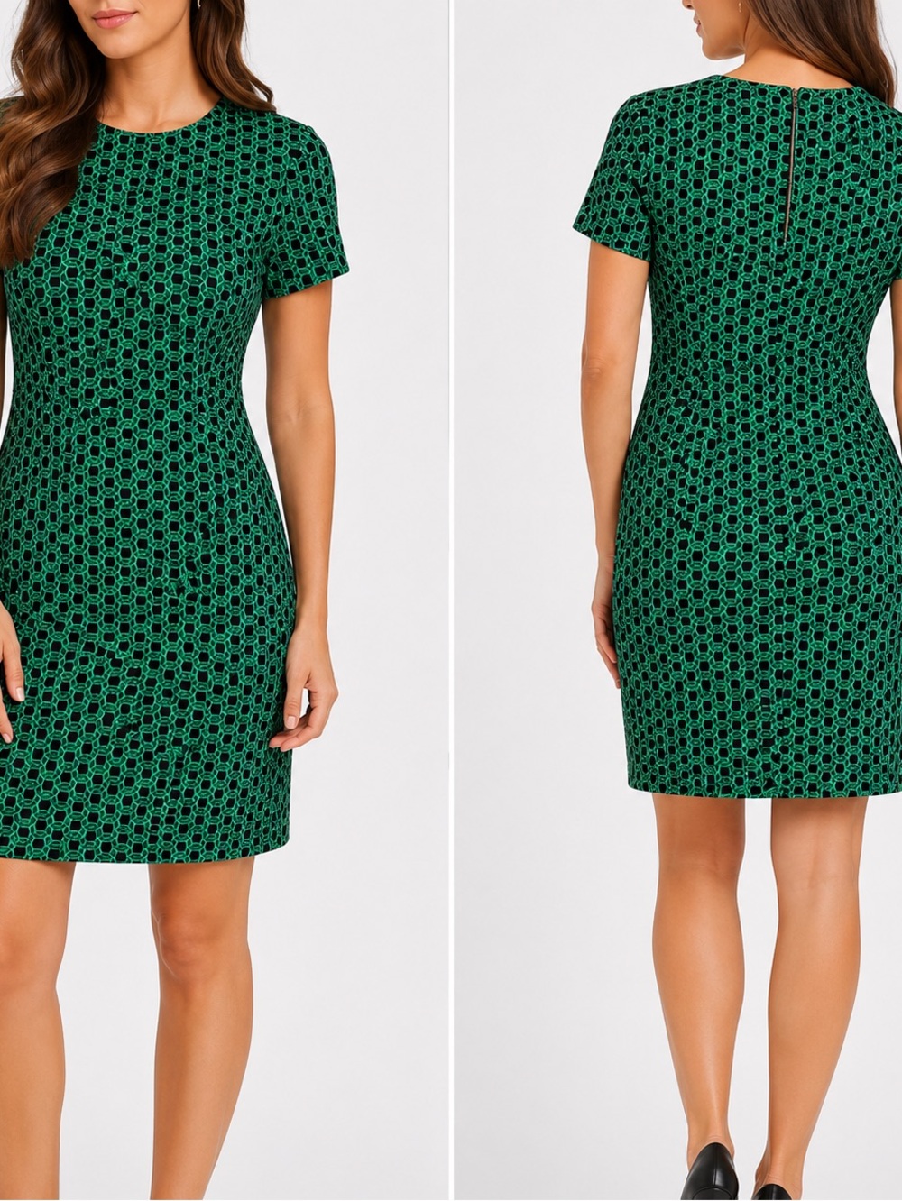 Adrienne Vittadini Classic Chain Link Green & Black Exposed Zipper Shift Dress 4